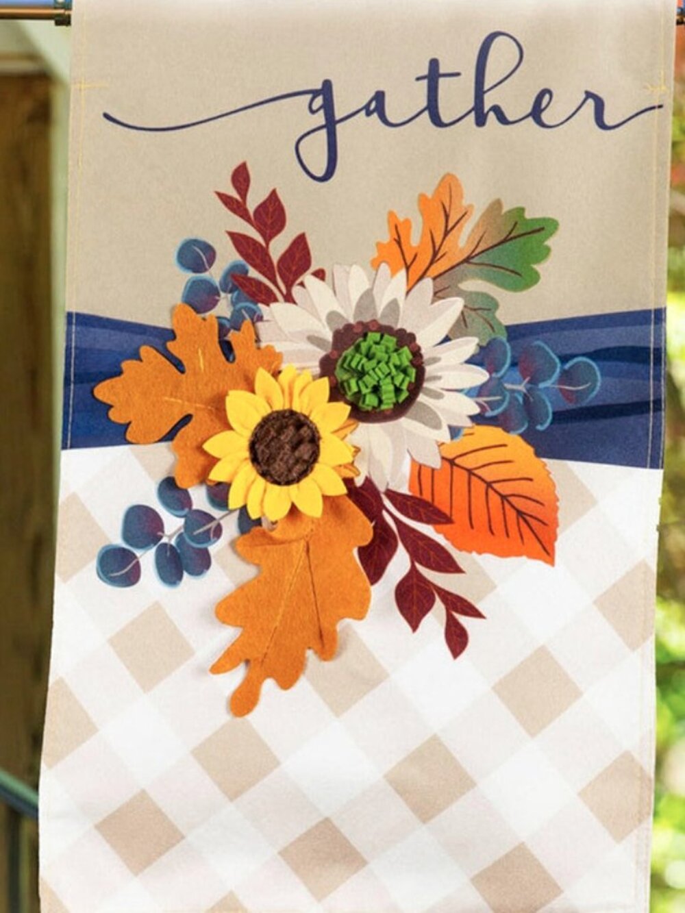 GATHER 3D Sunflowers 28 x 44 Fall / Thanksgiving House Flag 2 sided New 13L9949